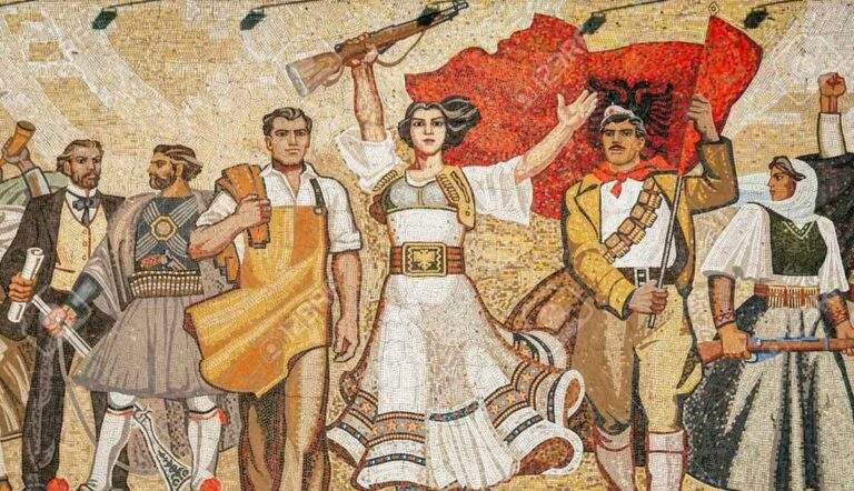 albanian communism socialist mural tirana