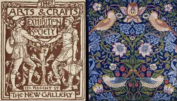 arts and craft society card with fabric william morris