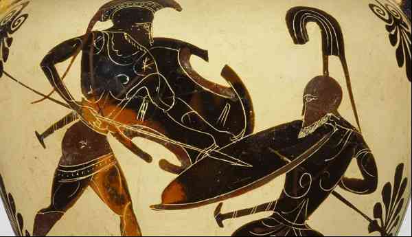 black figure amphora combat