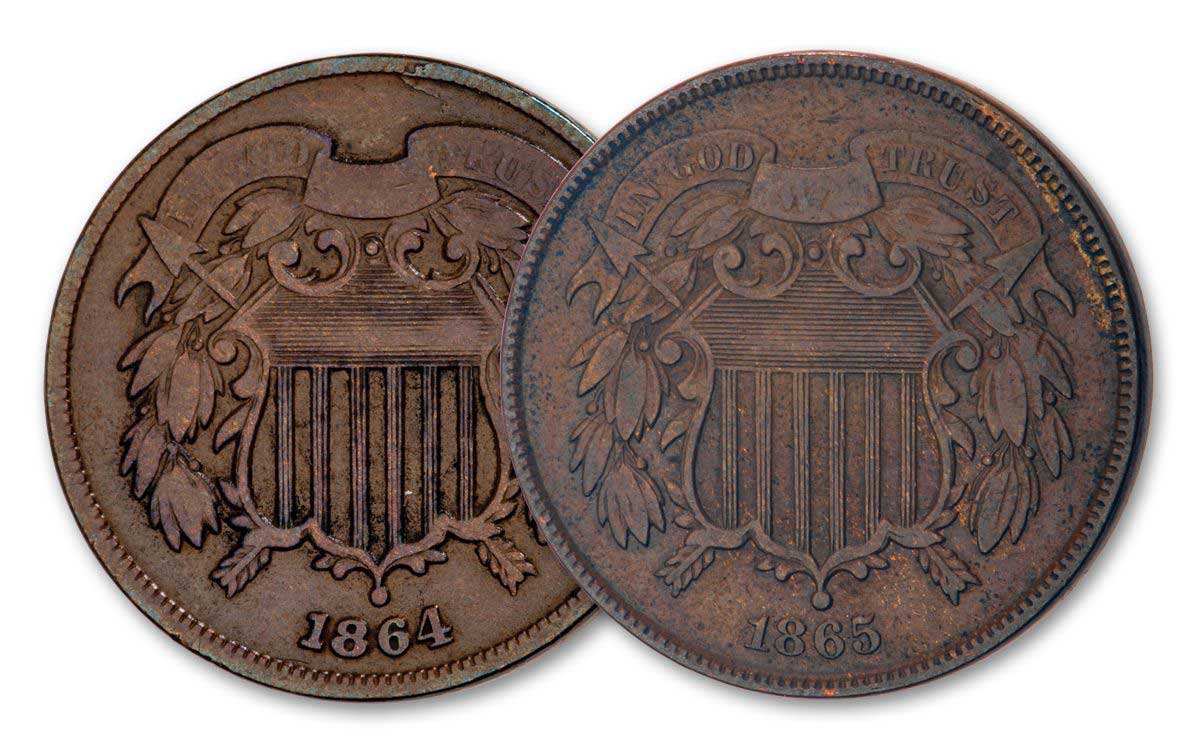 bronze two cent coin in god we trust money