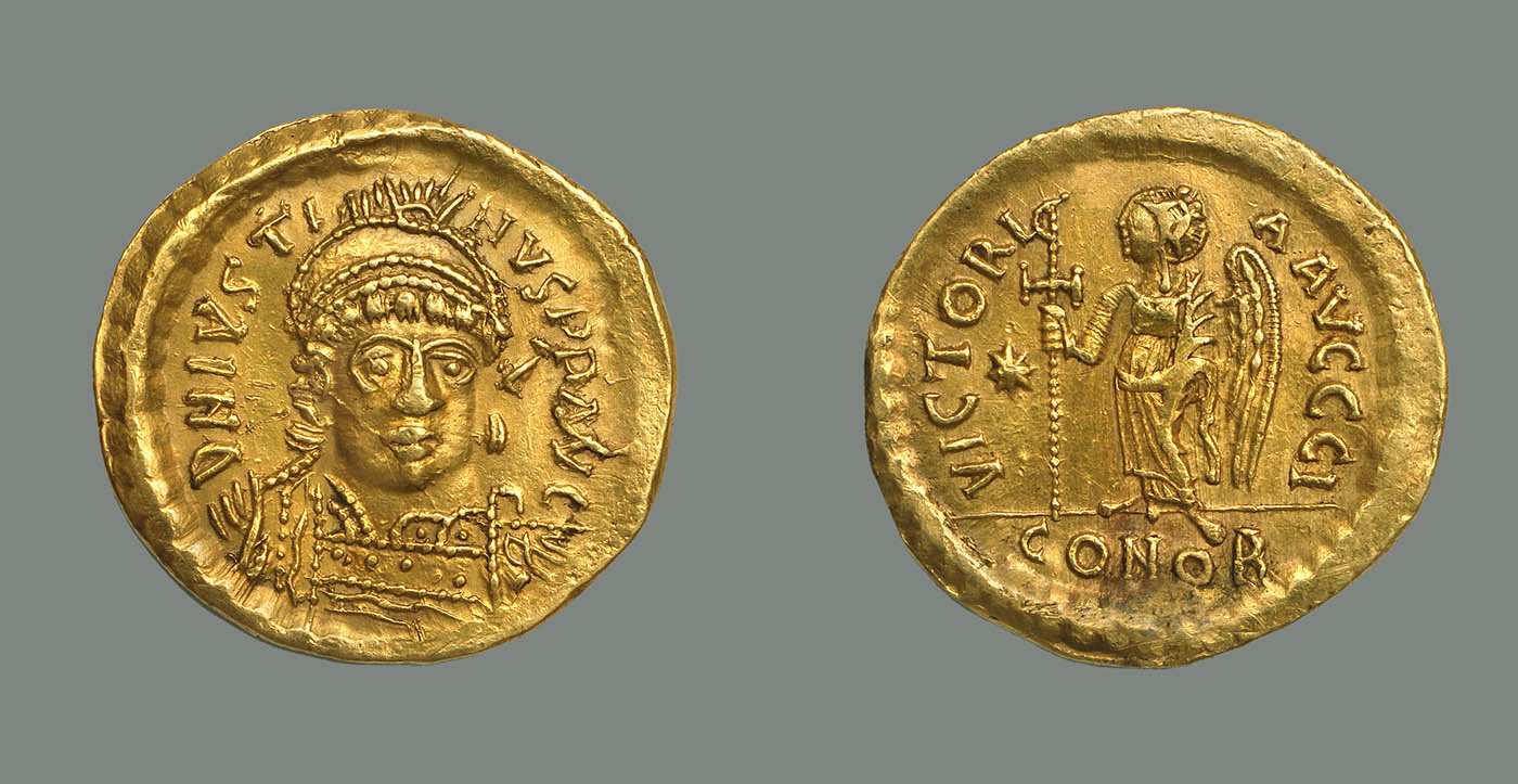 byzantine coin gold solidus justin emperor