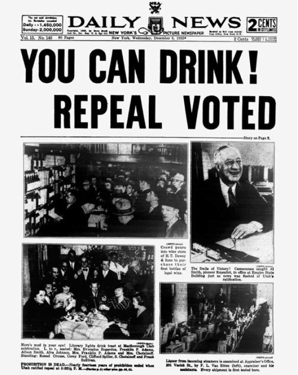 daily news newspaper headlines repeal prohibition 1933