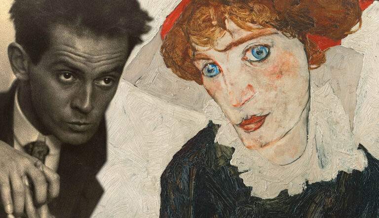 Egon Schiele with portrait