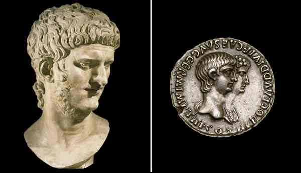 Bust of Emperor Nero with silver coin