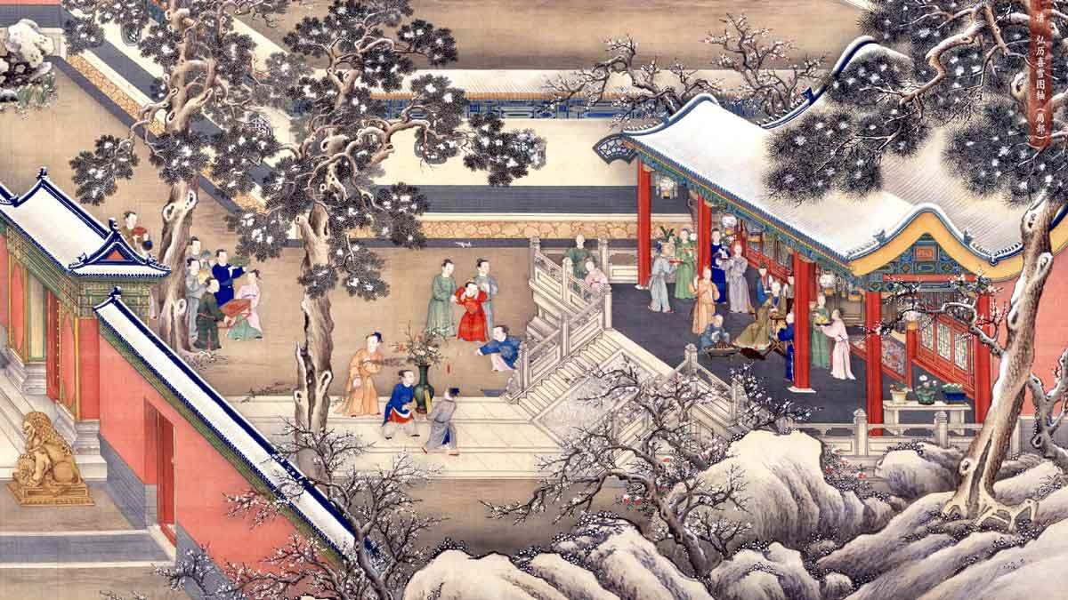 emperor qianlong enjoying snow qing dynasty painting