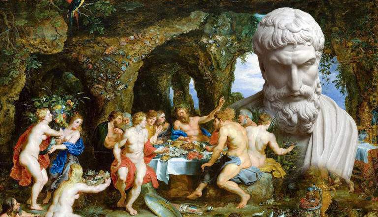 epicurus philosopher portrait sculpture rubens feast painting