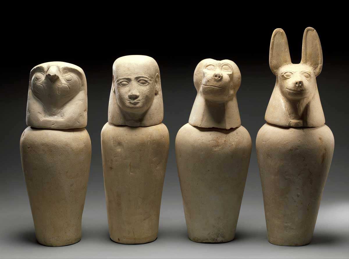 four sons horus stone canopic jars third intermediate period tomb