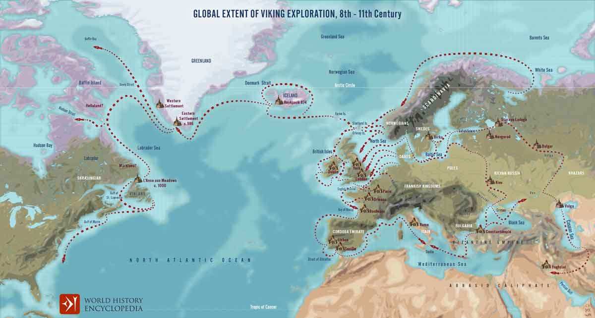global extent viking exploration map world history