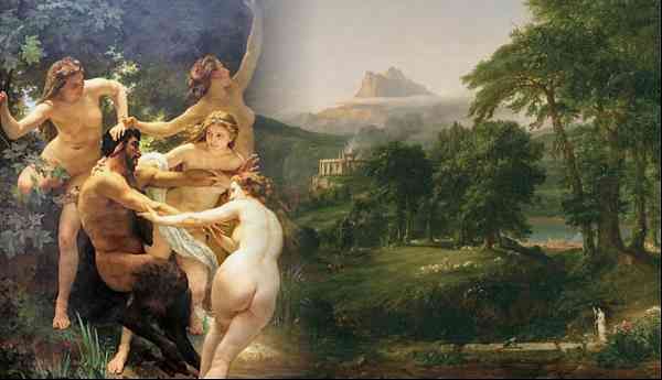 god pan nymphs satyr painting with arcadian pastoral