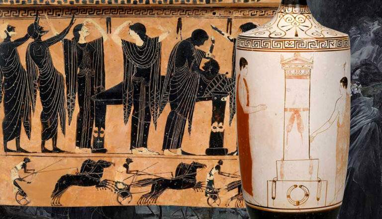 greek terracotta prothesis lekythos mourners