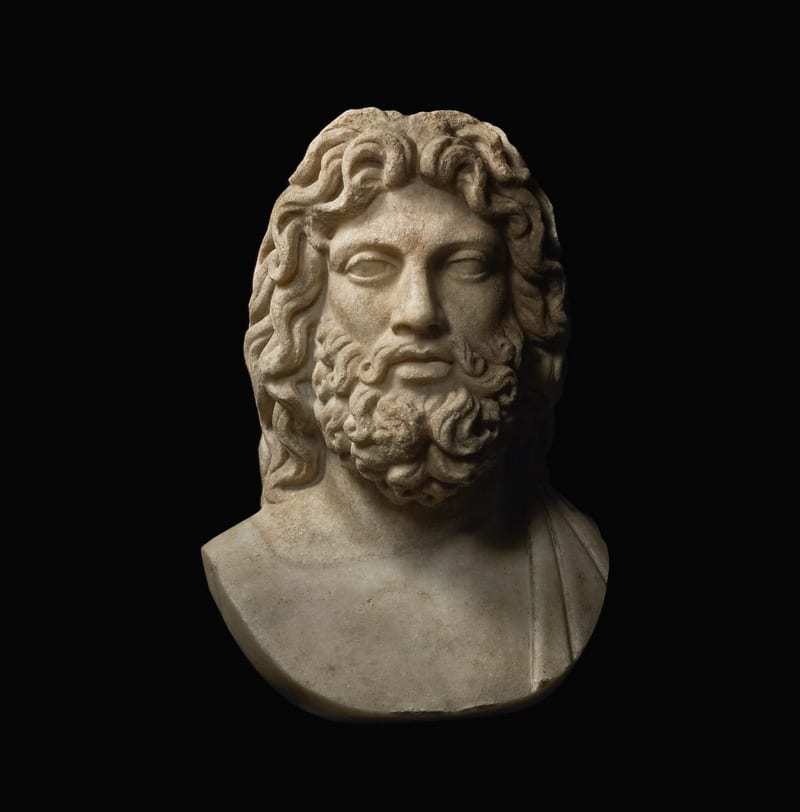 a marble bust of Zeus, late 1st/2nd century, via Sothebys.