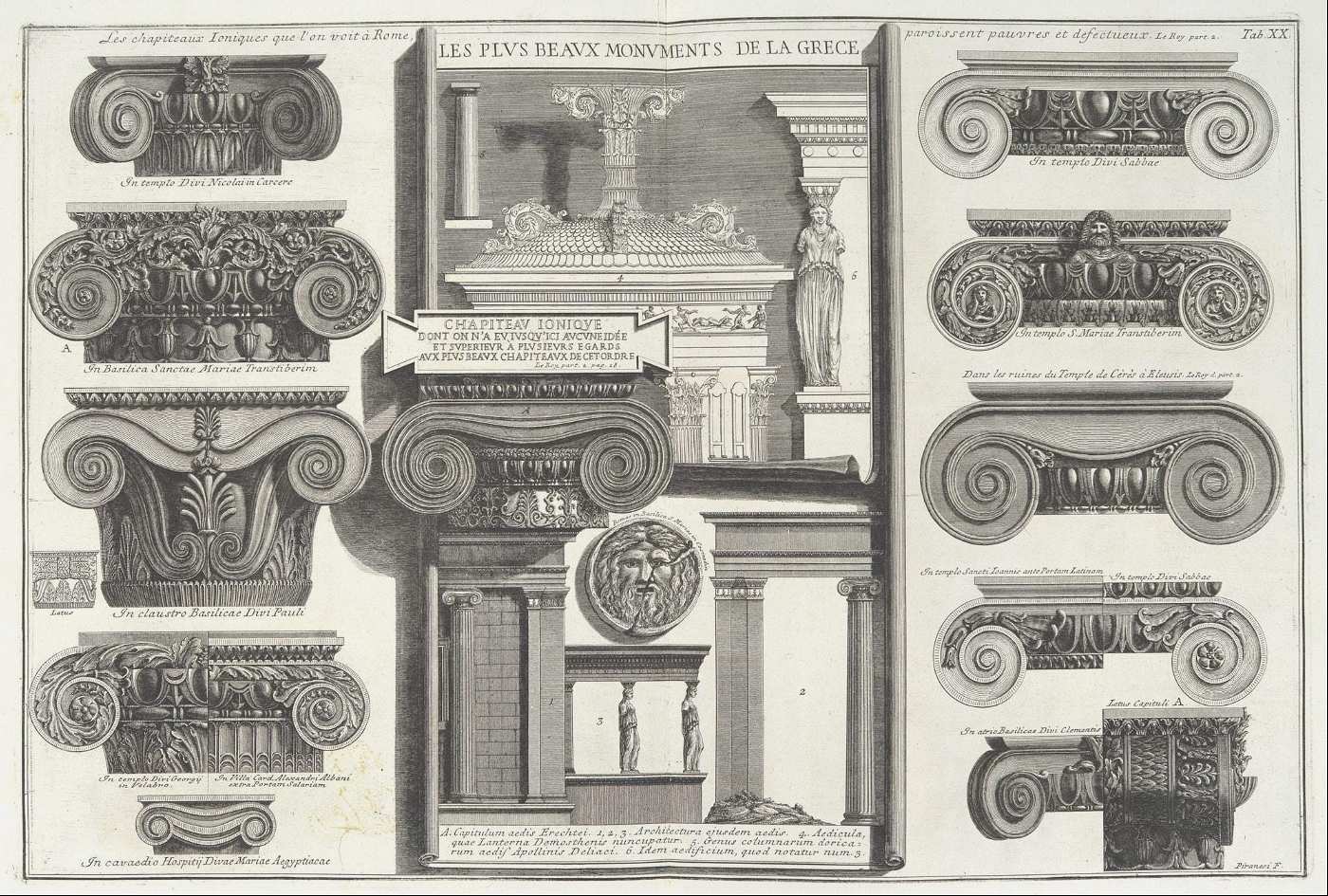 Piranesi, Various Roman Ionic capitals compared with Greek examples, mid 18th century. 