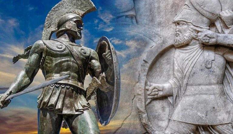 king leonidas statue and wall relief 300 spartans