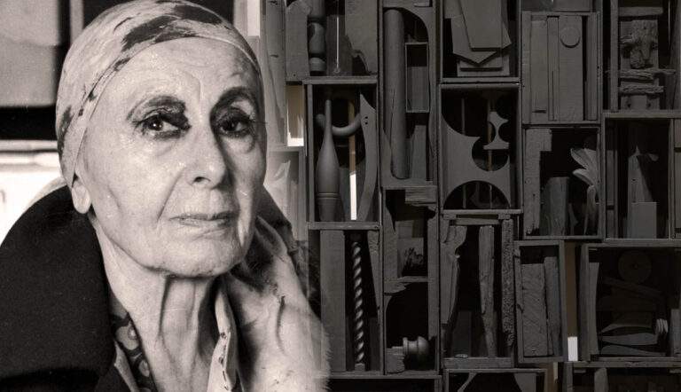 louise nevelson artist with black wall sculpture