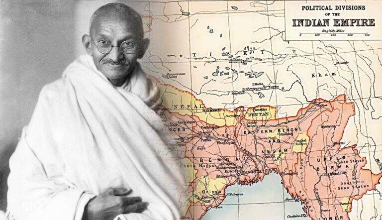 mahatma gandhi with british india map