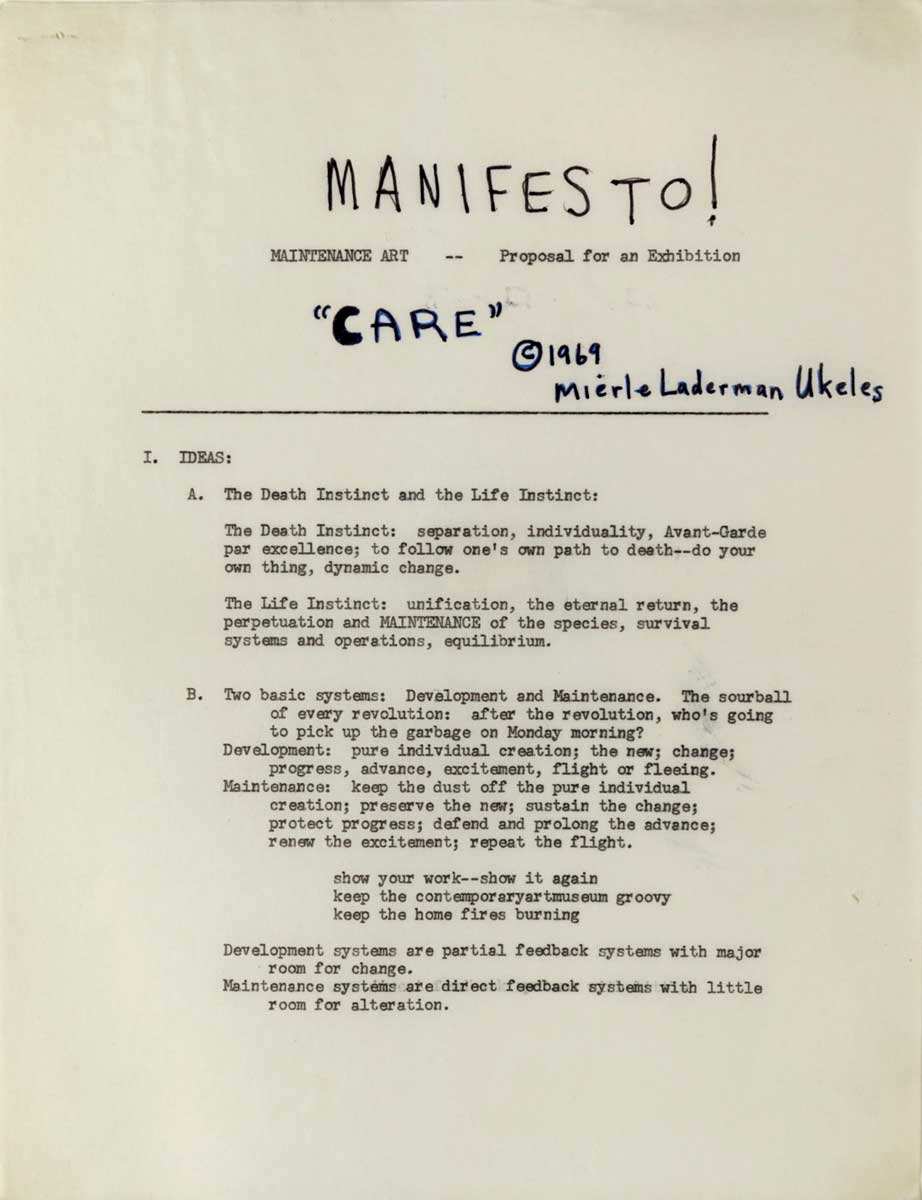 mierle laderman ukeles manifesto maintenance art