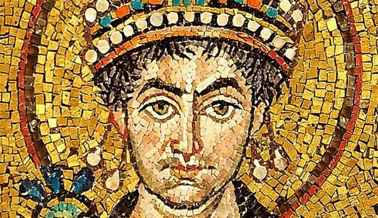 Detail of a contemporary portrait mosaic in the Basilica of San Vitale, Ravenna