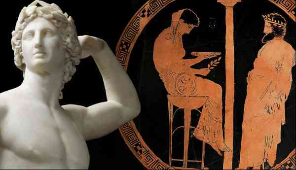 pythia delphi greek vase painting canova apollo marble statue