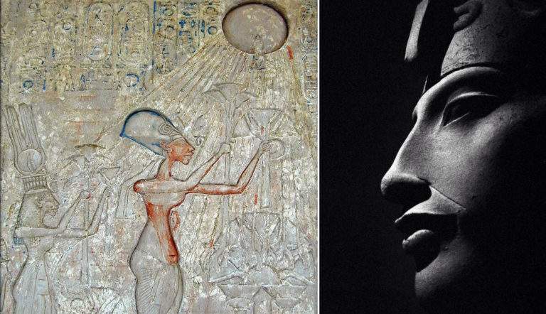 Relief of Akhenaten, Nefertiti and Two Daughters Adoring the Aten, 1372-1350 BCE