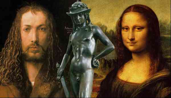 Renaissance Masterpieces, David by Donatello, Self Portrait by Albrecht Durer, Mona Lisa by da Vinci