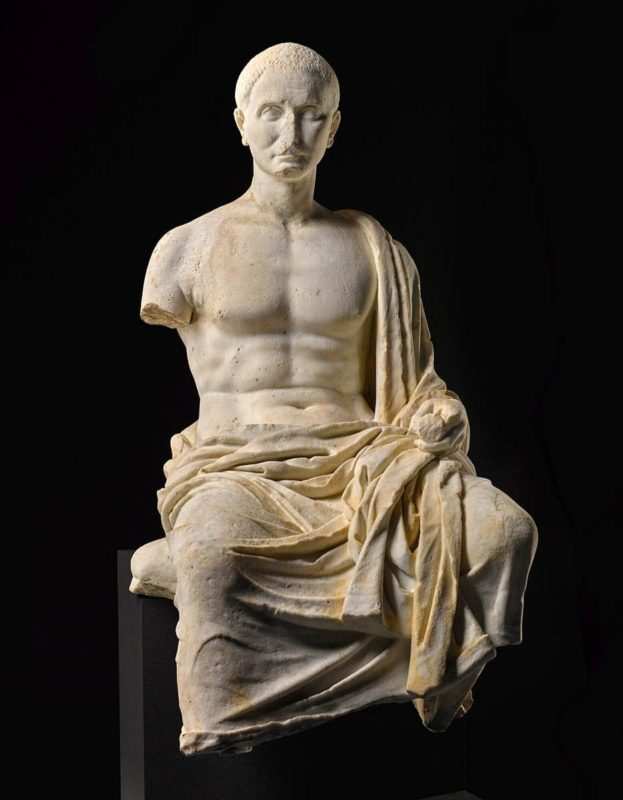 roman marble statue poet toga