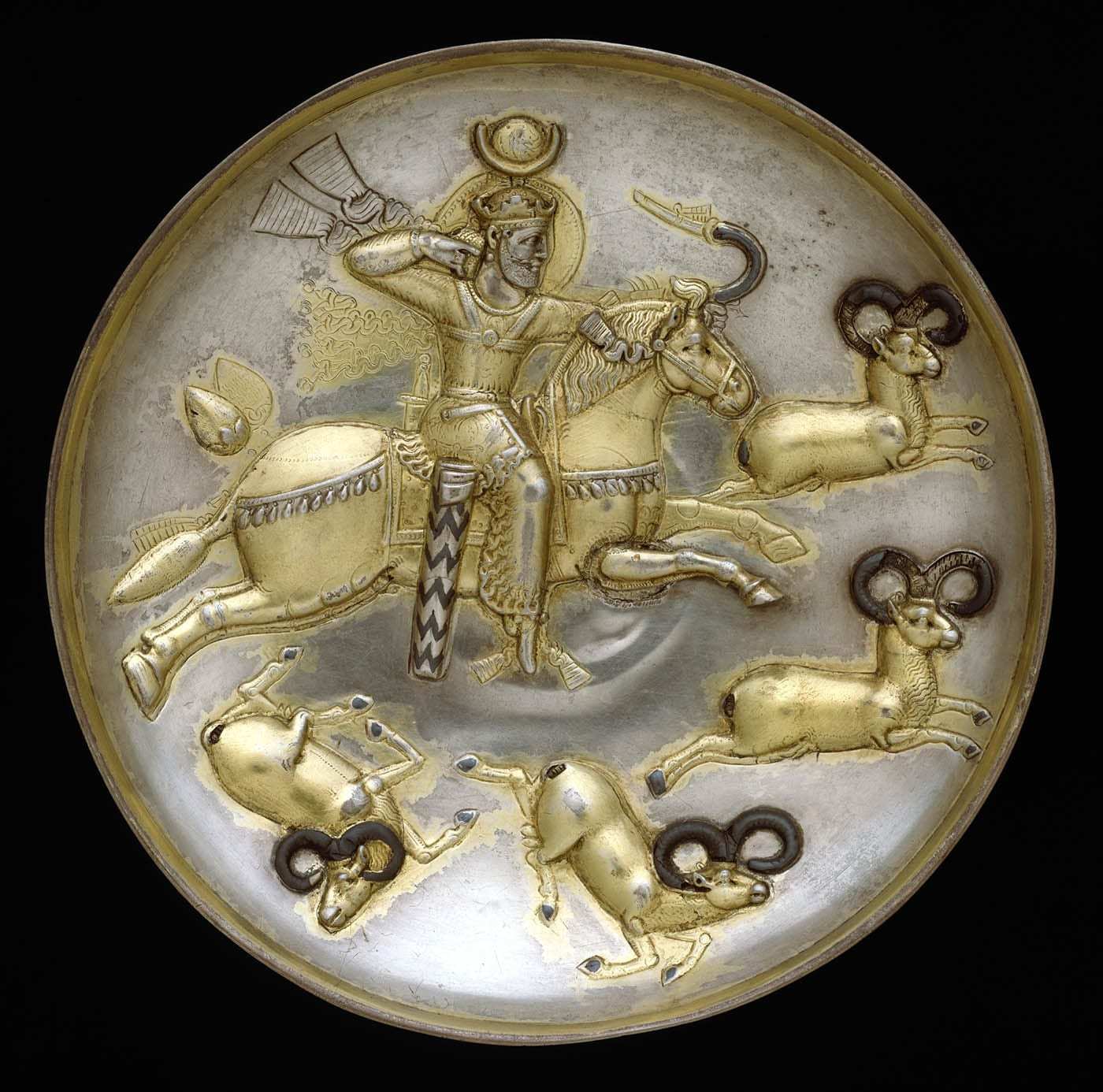 sassanian silver plate kavad hunting met