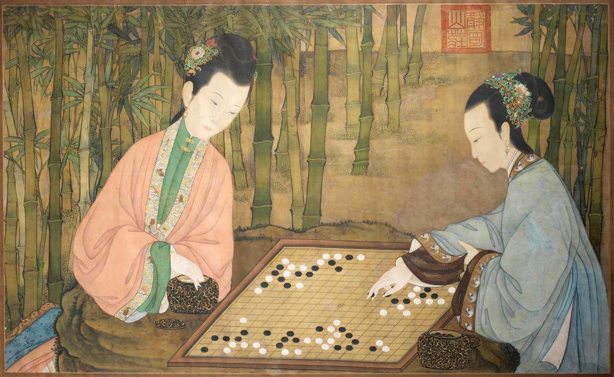 two court ladies playing chess qing dynasty